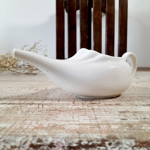French Porcelain White Ceramic Sick Feeder DIGOIN SARREGUEMINES Antique White Ironstone Invalid Feeder Limoges China Jug, Apothecary Cup