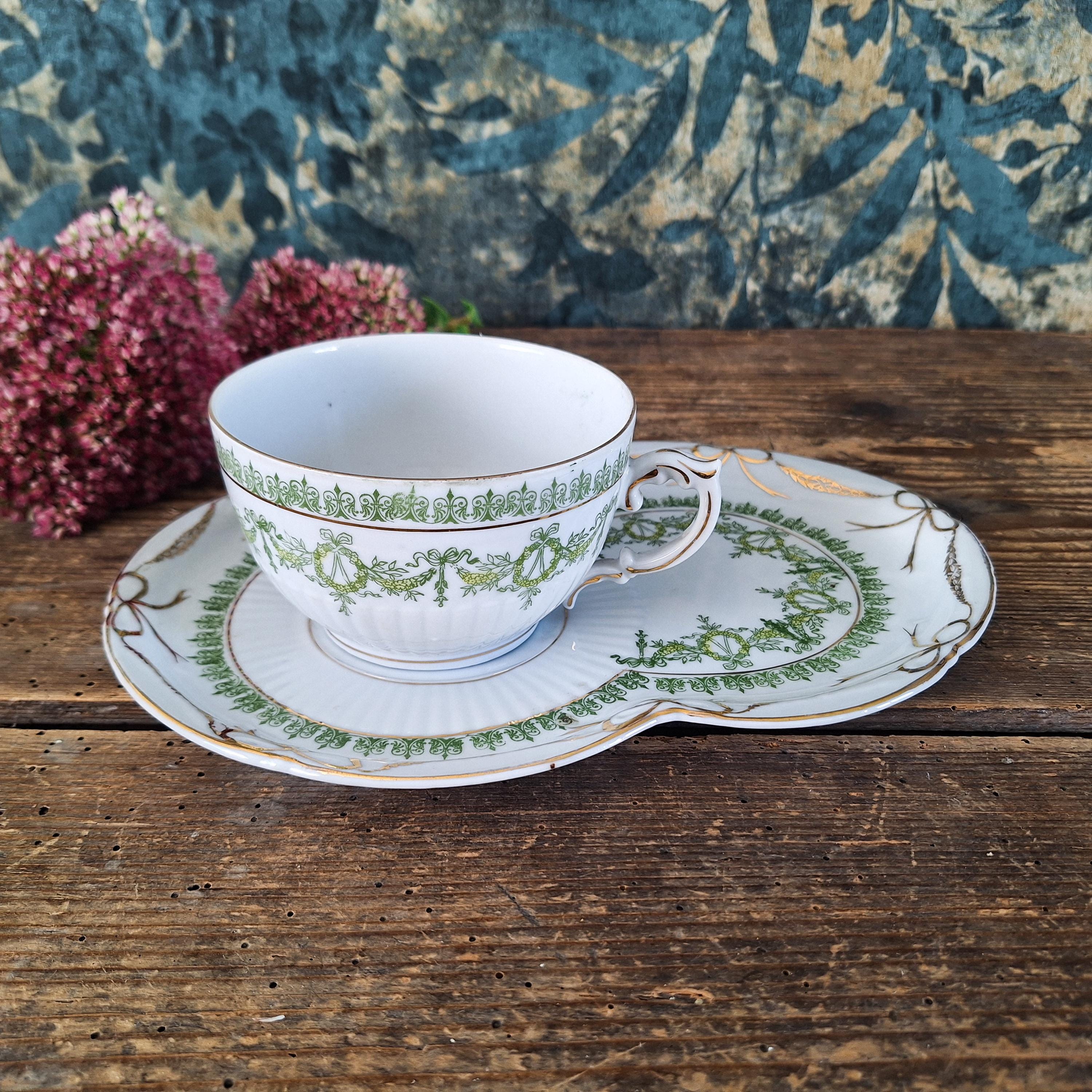 French Breakfast Cup and Platter, Empire-style Limoges Porcelain