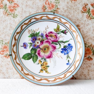 Rehausse Main plate with Stand, Limoges Plate Hand Painted, Ornate Plate Gold Trim Plate, Flowers Plate, Decorative Wall Hanging Plate image 8