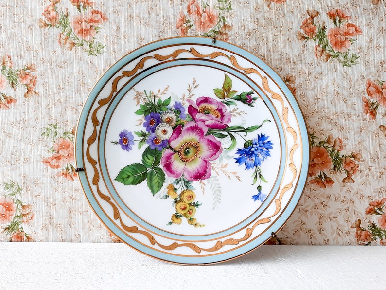 Rehausse Main plate with Stand, Limoges Plate Hand Painted, Ornate Plate Gold Trim Plate, Flowers Plate, Decorative Wall Hanging Plate image 8