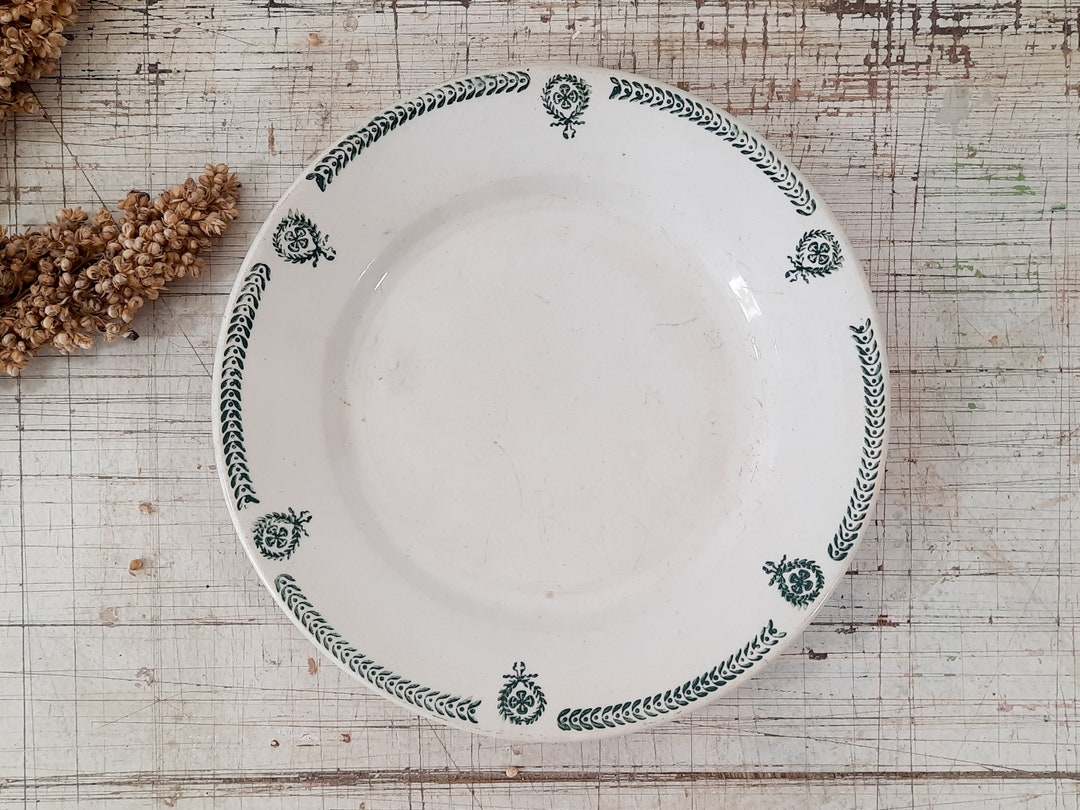French Dinner Plate Ironstone Green Transferware Castres Terre De Fer
