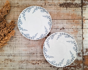 Set of 2 French Antique LUNEVILLE Trianon Saucers Blue Transferware, Blue Plates with Flowers, Appetizer Plate Set, Side Plate Set