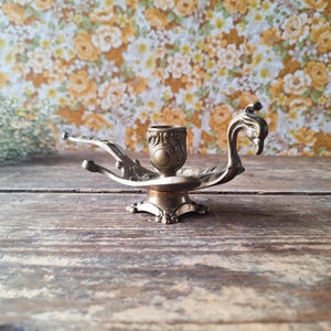 French Ornate Peacock Bird Brass Candle Holder with Handle, Chamberstick Holder Candle, Antique Ornate Candlestick, Ormolu Candle Holder