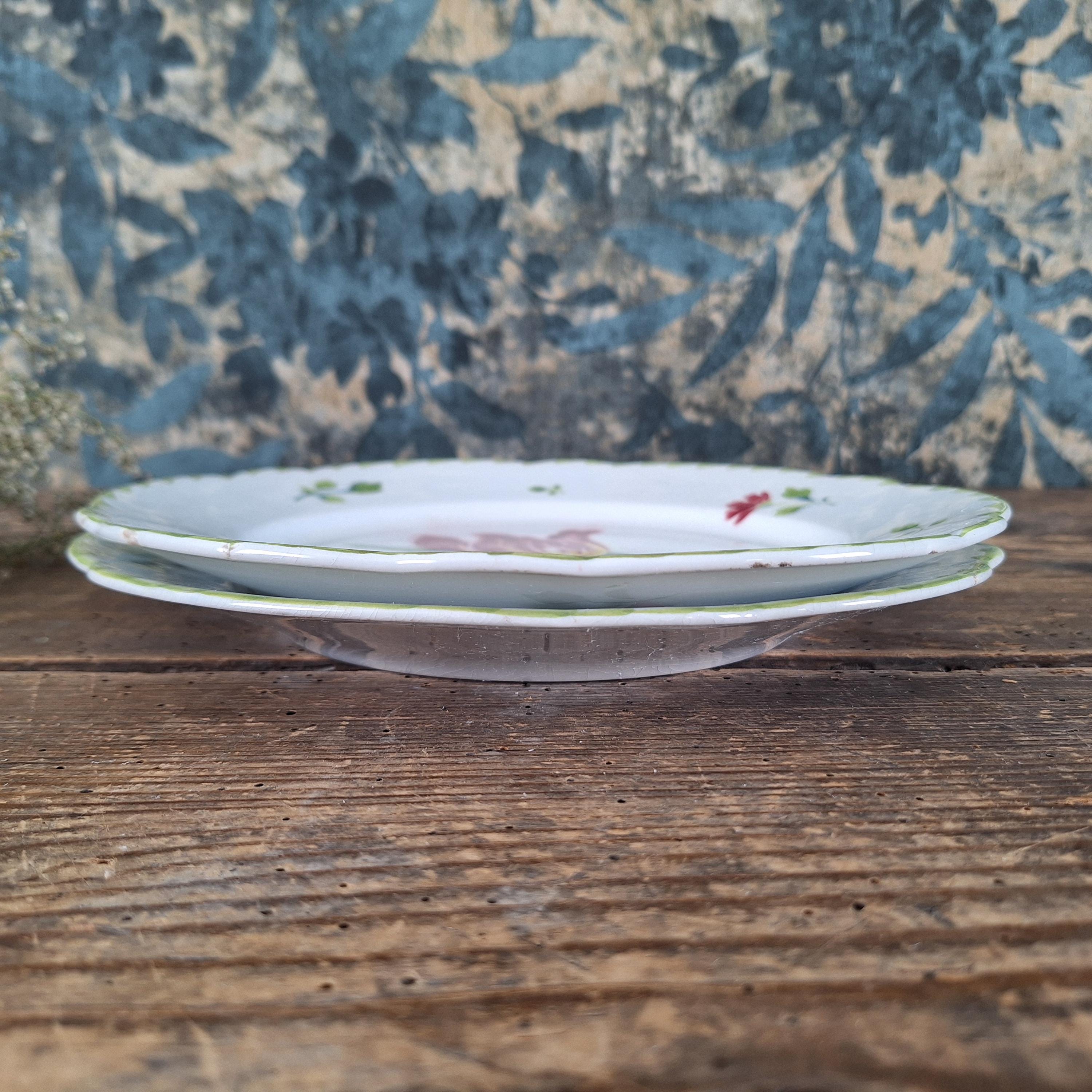 KG Luneville TULIPE ラヴィエ Pair of Antique Luneville Plates K&G Tulipe Pattern, French Terre