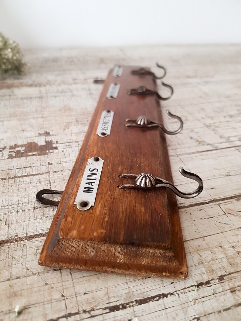 French Vintage Tea Towel Holder Wood Dish Cloth Rack 4 Hooks Etsy