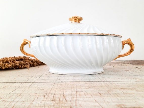 Limoges Oval Covered Serving Dish With Gold Trim Handles HAVILAND Torse White Porcelain Tureen With Lid Haviland France Vegetable Dish Etsy