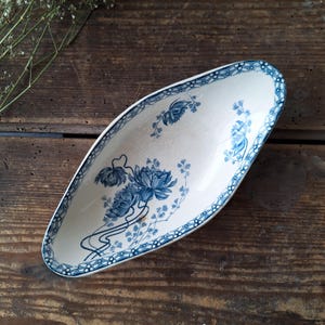 Französisches Relish Dish SARREGUEMINES Royat Terre de Fer, Blaue Keramik Servierplatte Transferware Schüssel Blau, French Ravier Vintage