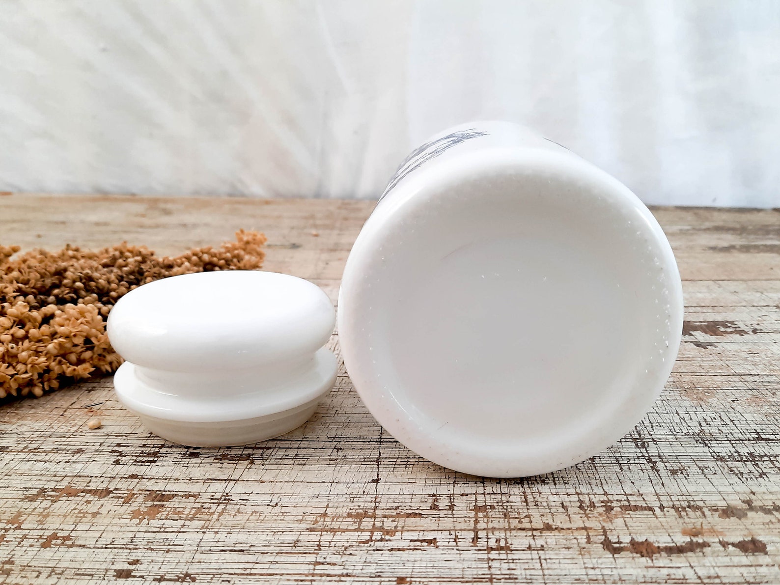 Vintage White Milk Glass Jar With Lid Blue Canister Jar for Etsy