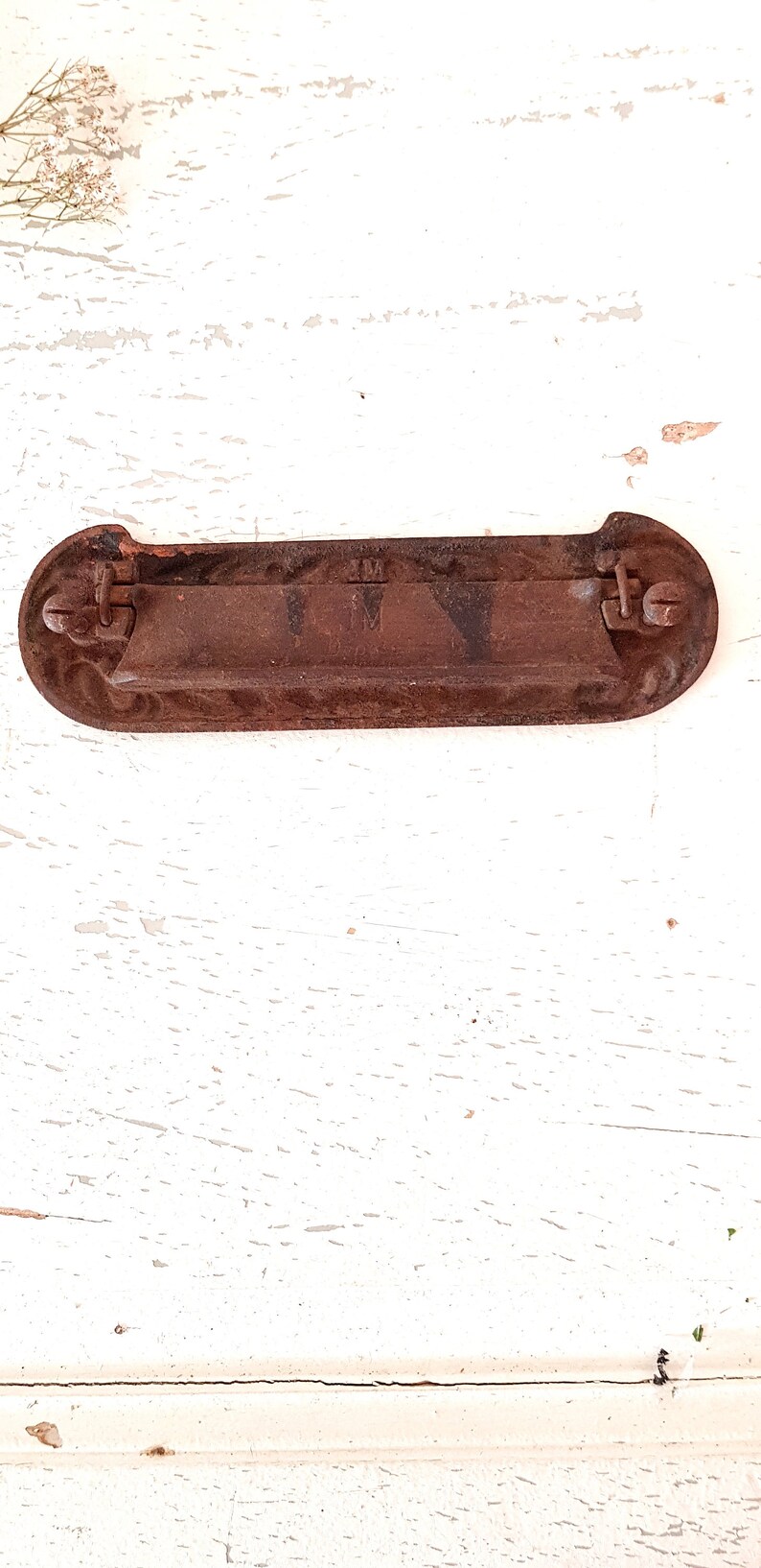 French Art Nouveau Cast Iron Mailbox Antique Door Letter Slot Architectural Salvage