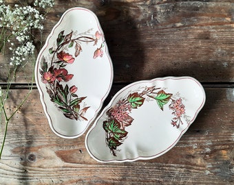 Longchamp Terre de Fer Printemps Platters, French Antique Floral Elegance Set, Large Ironstone Hors D'Oeuvres Serving Plates Polychrome