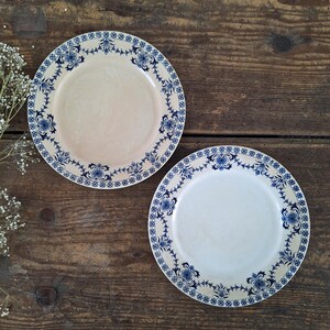 Set of 2 ronstone Blue Tranferware Plates TERRE de Fer Primerose, Antique French Blue Plates Vintage