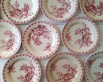 1 bis 9 französischer Eisensteinteller GIEN Chardons Terre De Fer Thistles Red Transferware Teller Jugendstilteller, Eisensteinteller, für EINEN