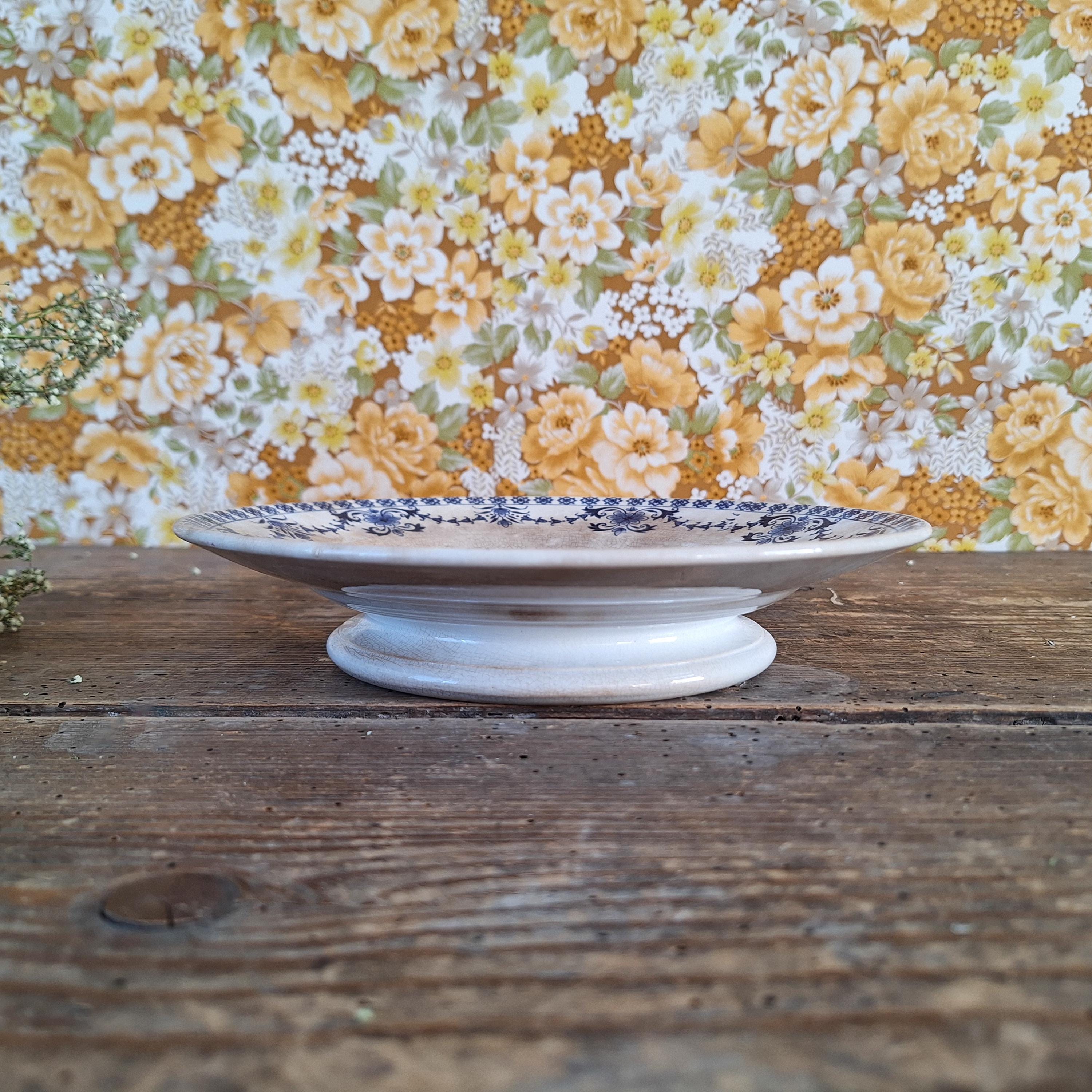 19th Antique French Terre De Fer Cake Stand Primerose Pattern