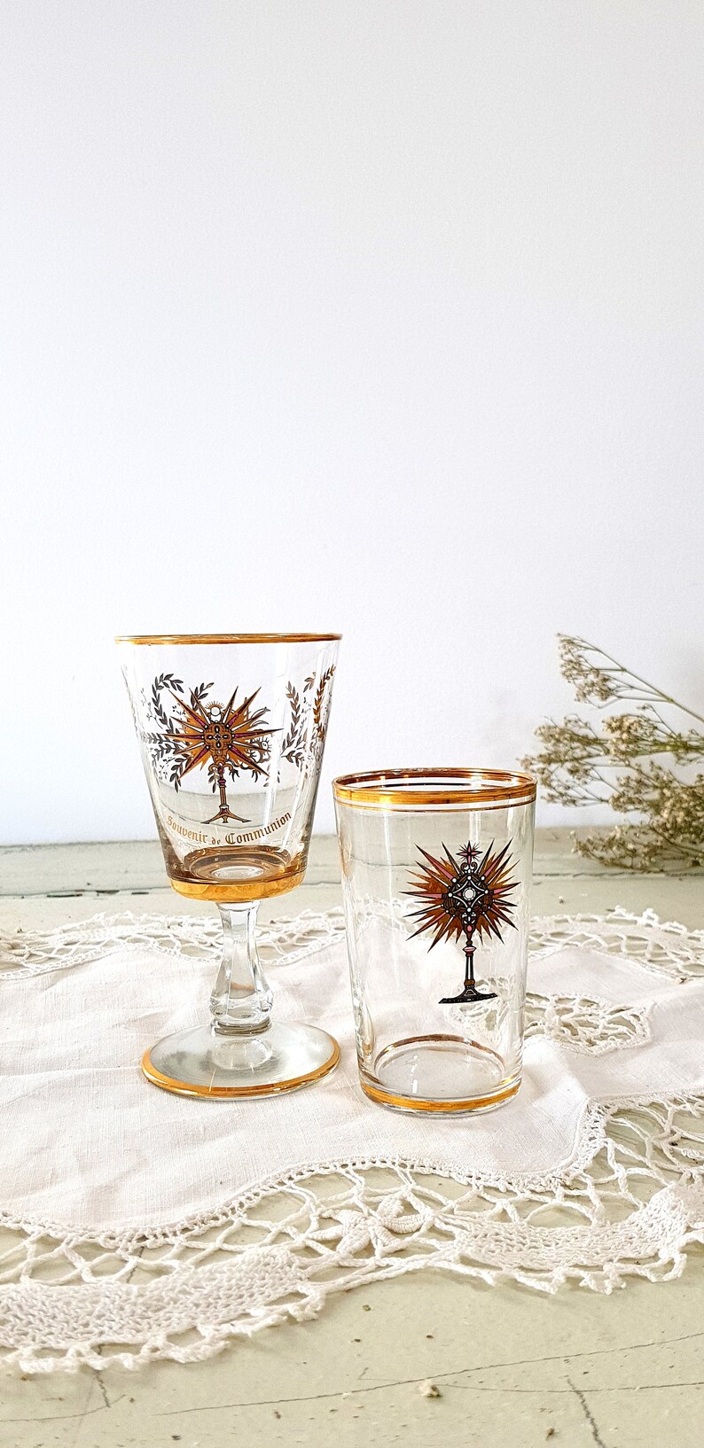 Set of 2 Communion Glasses French Vintage Memory of Communion Etsy