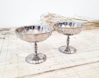 Pair of French Vintage Coupes Glace, Sorbet Cups, Dessert Bowls, Ice Cream Dishes, Stainless Steel Bowls Cups Parisien Café Inox Footed Cups