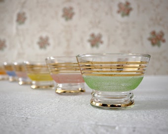 Lot de 6 tasses en verre à rebord doré vintage, bols à dessert rétro avec rebord doré Coupes à champagne vintage
