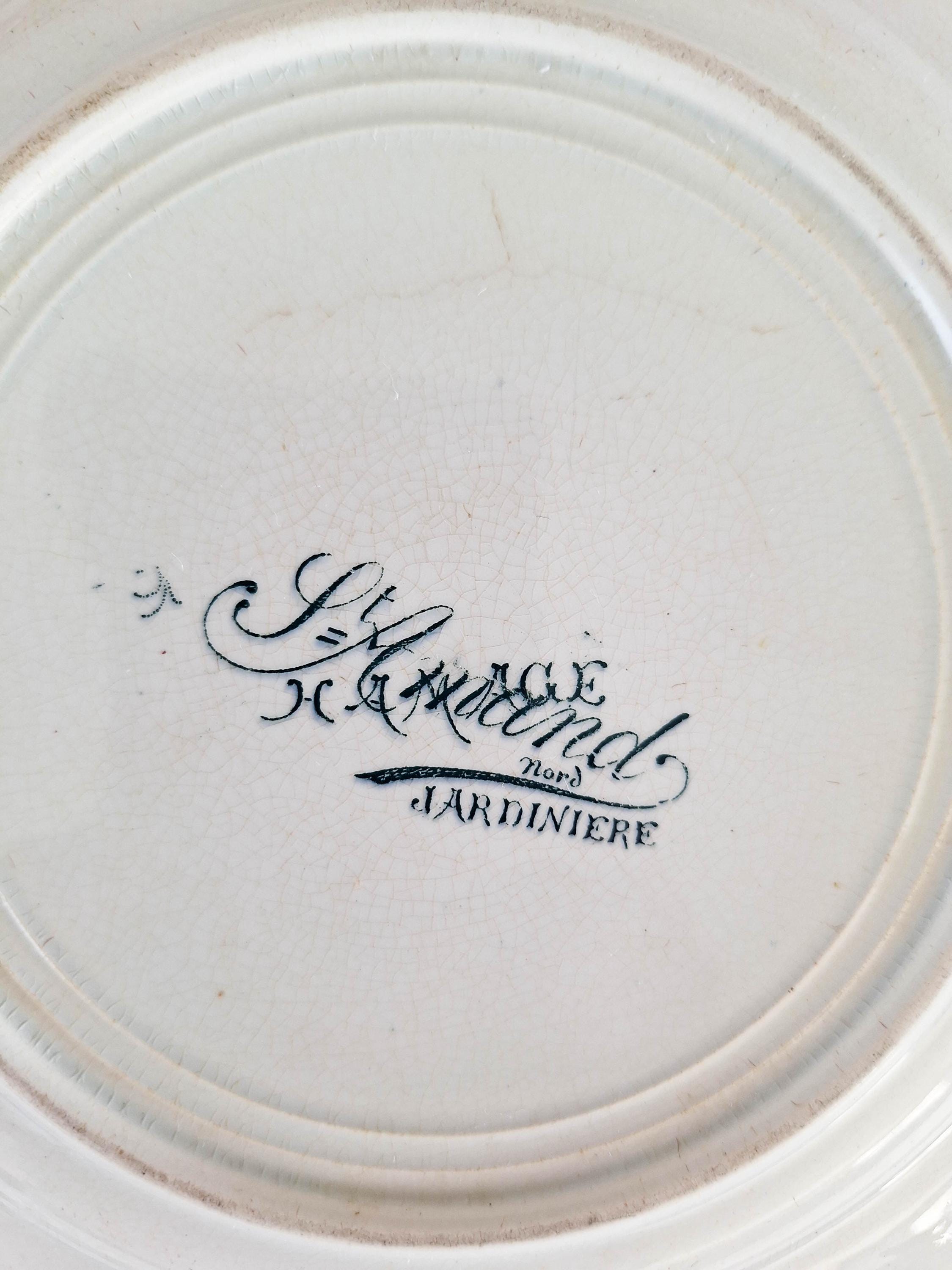 工芸品 st amand jardininiere plate Rare Green Transferware Plate Saint Amand Jardiniere, Terre De Fer