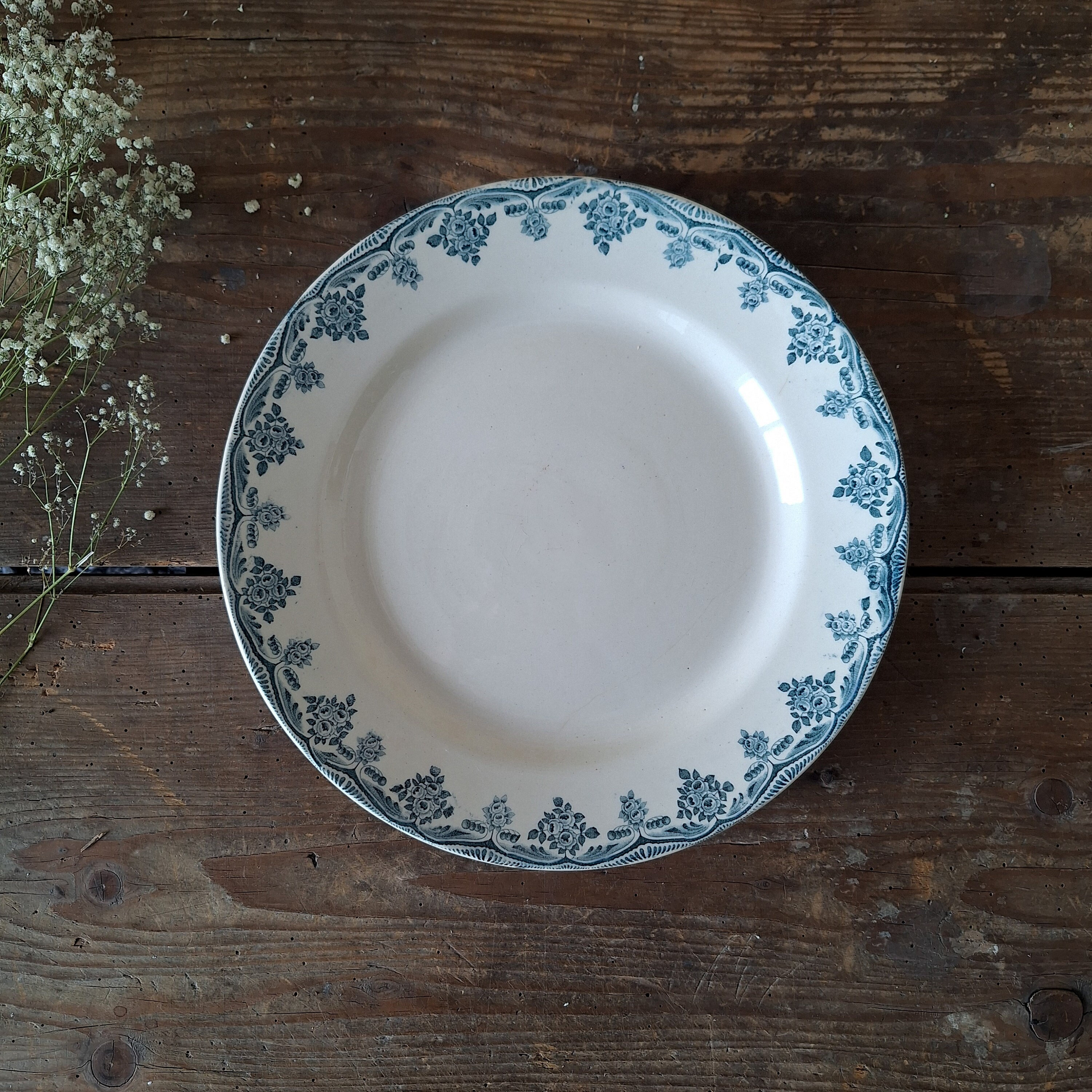 Antique French Transferware Platter Choisy Le Roi Teal Blue