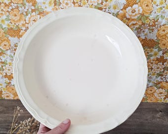 Plato francés antiguo de piedra de hierro, cuenco poco profundo de crema Digoin Sarreguemines, decoración nórdica de granja