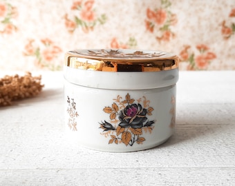 ドイツ製磁器製小物入れ | ヴィンテージ花柄蓋付き容器 | 花をあしらっ