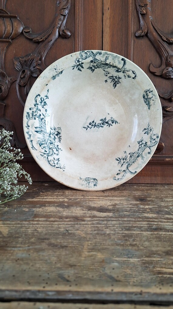 Blue Transferware Marine Boats Serving Bowl Terre De Fer