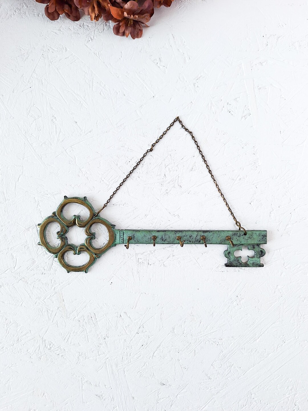 Vintage Skeleton Key Holder Wall Hook, Brass Key Rack With Bronze ...
