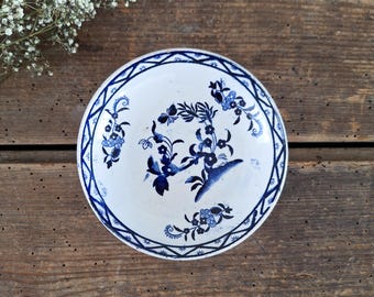 French Blue Ironstone Creil et Montereau Small Bowl Plate Blue Transferware, Art Nouveau Bowl, Creil Montereau China, Antique Tableware