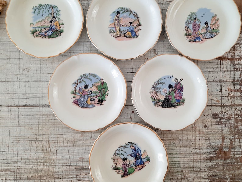 Set of 6 French Vintage ST AMAND Ceranord China White Dessert Plates Japanese Decor, Rustic Tea Party, Cottage Chic, Side Plates Porcelain image 8