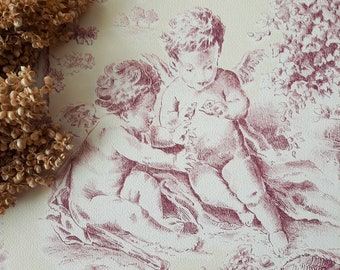 1 to 8 Antique French Pink Cherubs Printed Wallpaper Roll Vintage Angelots, For Projects, French Chateau Decor, New Old Stock, For ONE