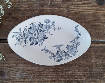 TERRE de FER Serving Platter, French Antique Oval Plate Blue TERRE de FER Serving Platter, French Antique Oval Plate Blue