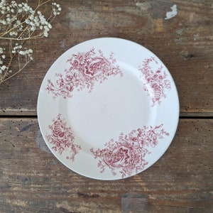 Plato francés antiguo de hierro rojo con transferencia de Lucie