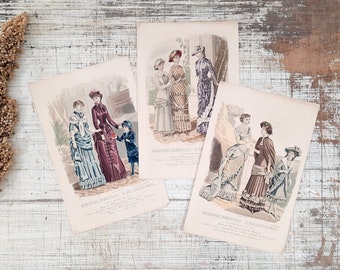 French Fashion Print Illustration Engraving Print from La Mode Illustree Fashion Plates Circa 1800s, Paris,
