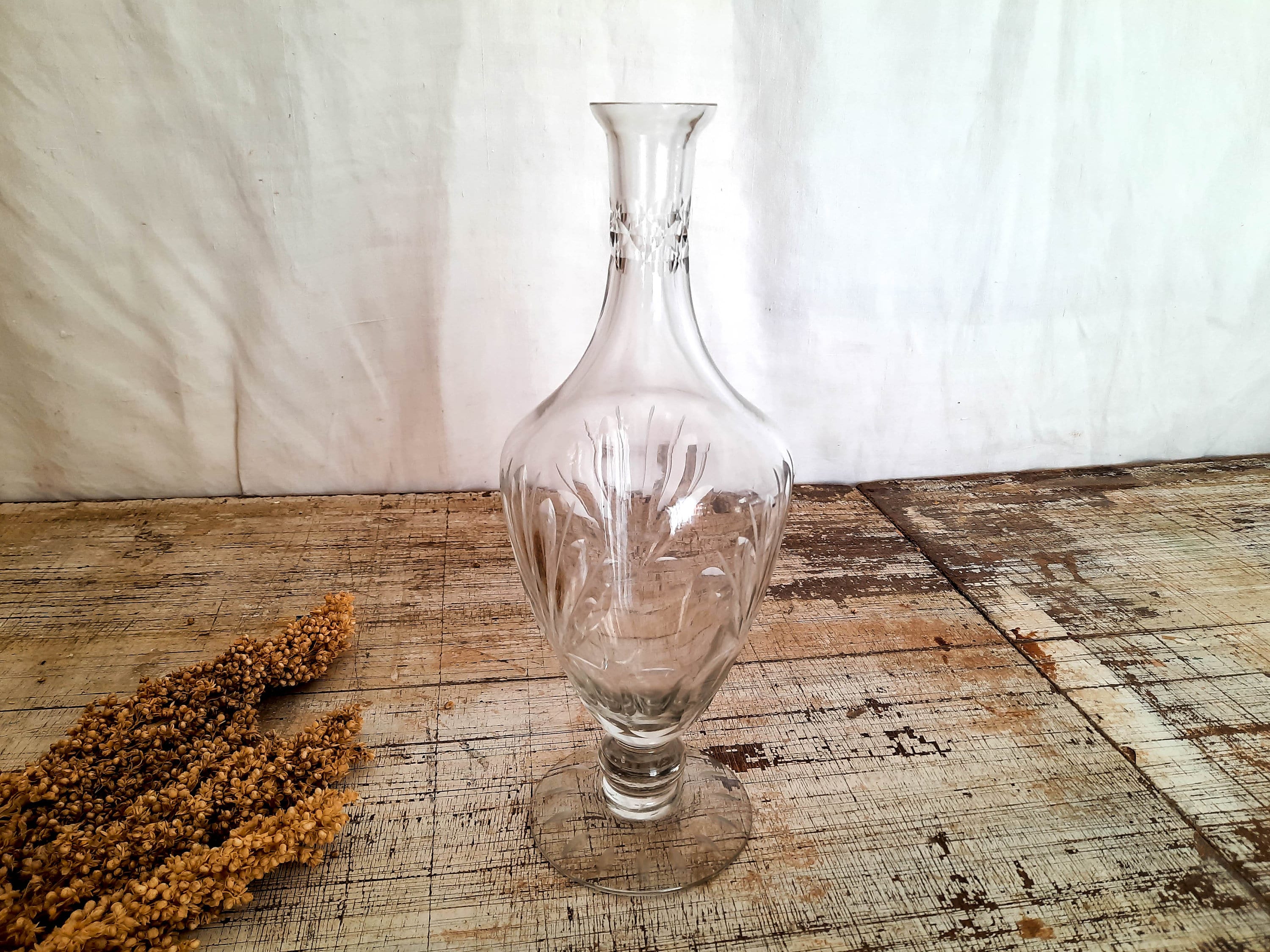 Vintage Etched Glass Cocktail Pitcher / Etched Glass Carafe with Stirr –  feastvintage