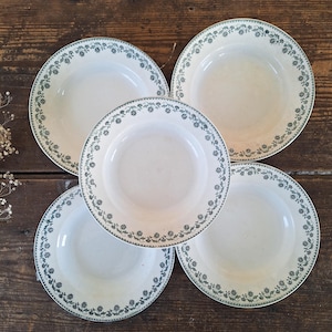 French Bowl Plate Green Transferware from Moulin des Loups Georgette Terre de Fer Hollow Plate Ironstone Green