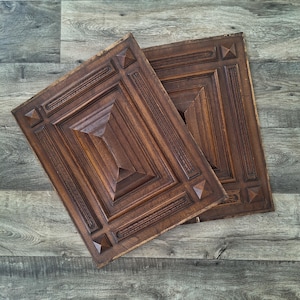 Pair of Antique French Carved Oak Panels, Intricate Woodwork from 19th Century Cupboard Doors,  Architectural Salvage for Wall Decor or DIY