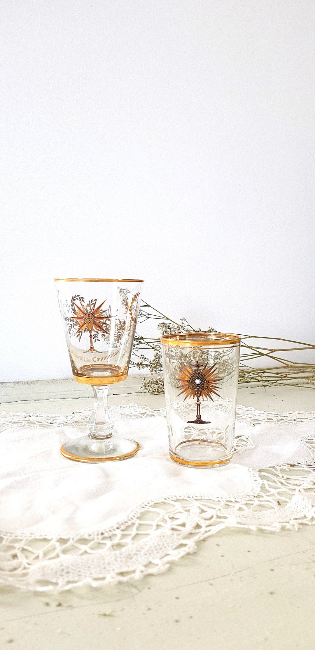 Set of 2 Communion Glasses French Vintage Memory of Communion Etsy