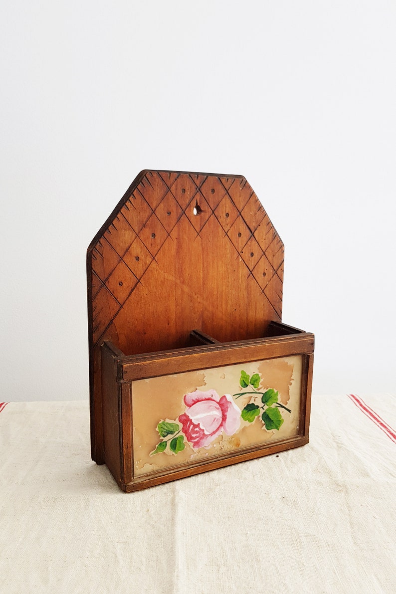 French Vintage Wooden Wall Mount Organizer Country Storage Box Image 0