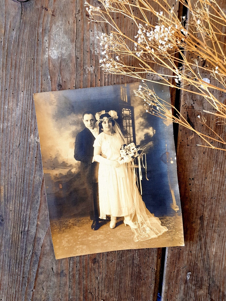 Original Vintage French Cabinet Photography Bride and Groom Port