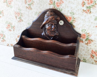 Français Bureau organisateur de courrier en bois vintage, Trieur en bois breton, Décor de bureau en bois sculpté