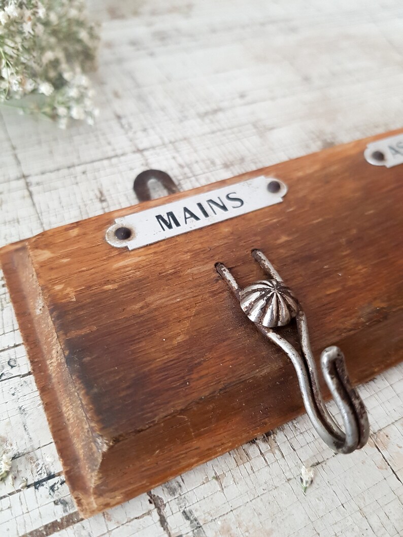 French Vintage Tea Towel Holder Wood Dish Cloth Rack 4 Hooks Etsy