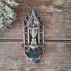 Grande police de caractères antique des années 1900, bronze français religieux en fonte, croix de crucifix Art déco en métal