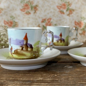 Antique Porcelain Cups and Saucers Hanpainted Cup Set