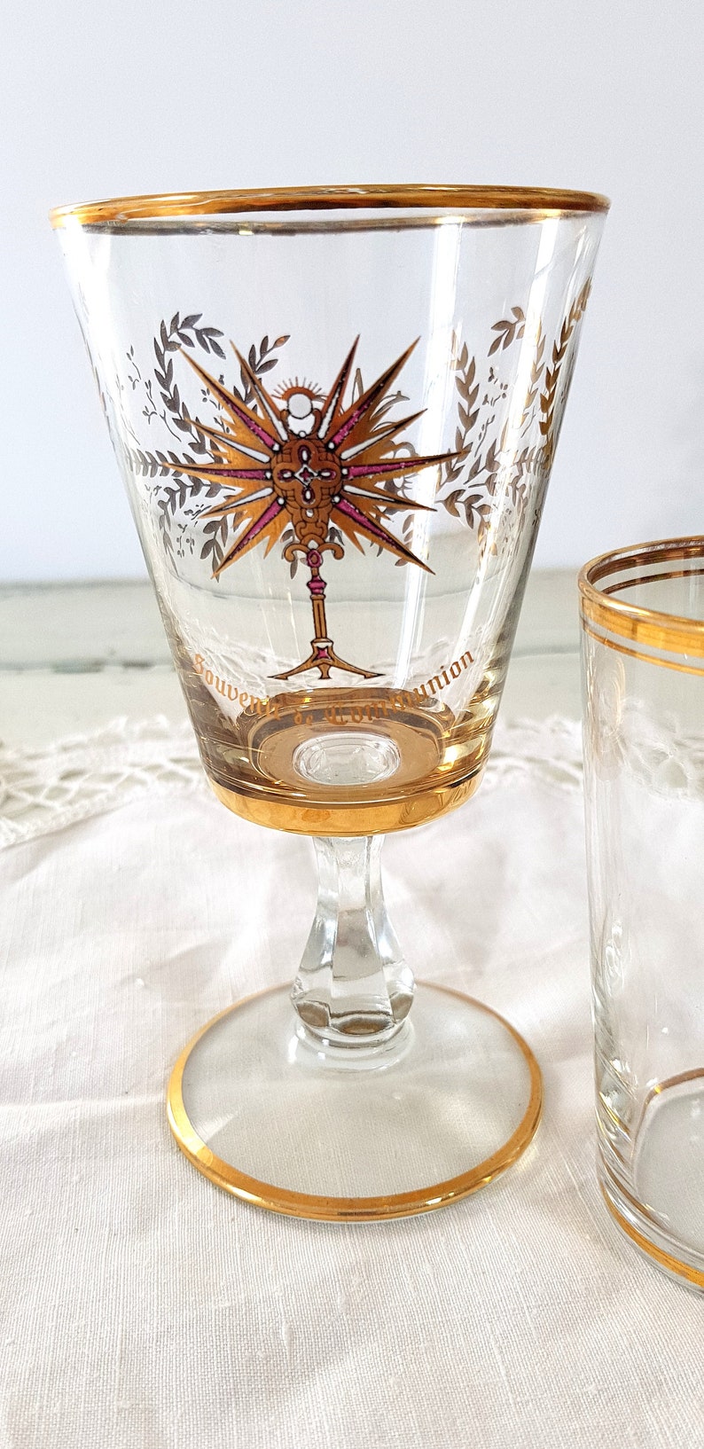 Set of 2 Communion Glasses French Vintage Memory of Communion Etsy