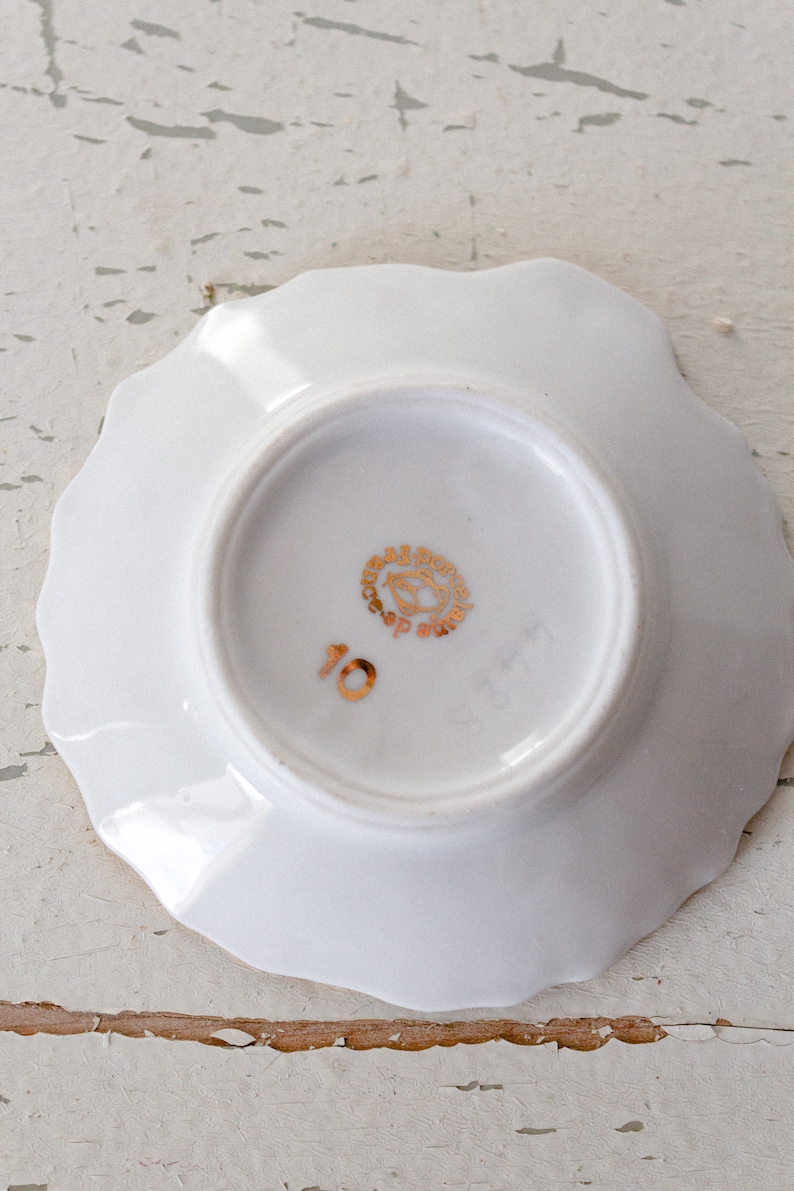 French Vintage White Porcelain Trinket Dish from Limoges France Golden Heart Decor