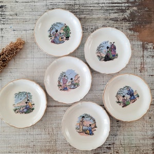 Set of 6 French Vintage ST AMAND Ceranord China White Dessert Plates Japanese Decor, Rustic Tea Party, Cottage Chic, Side Plates Porcelain image 3