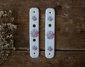Plaque de porte en céramique blanche française avec roses, plaques de poussée vintage pour plaque de poussée de porte Limoges Chine, plaques de porte peintes à la main