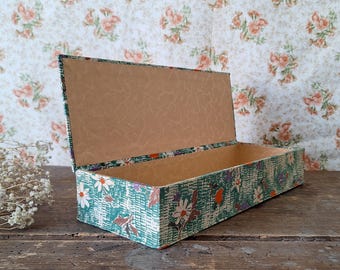 Vintage French Sewing Box, 1940s Floral Fabric Covered Storage Box, Cottagecore Organizer, Boudoir Craft Box Decor