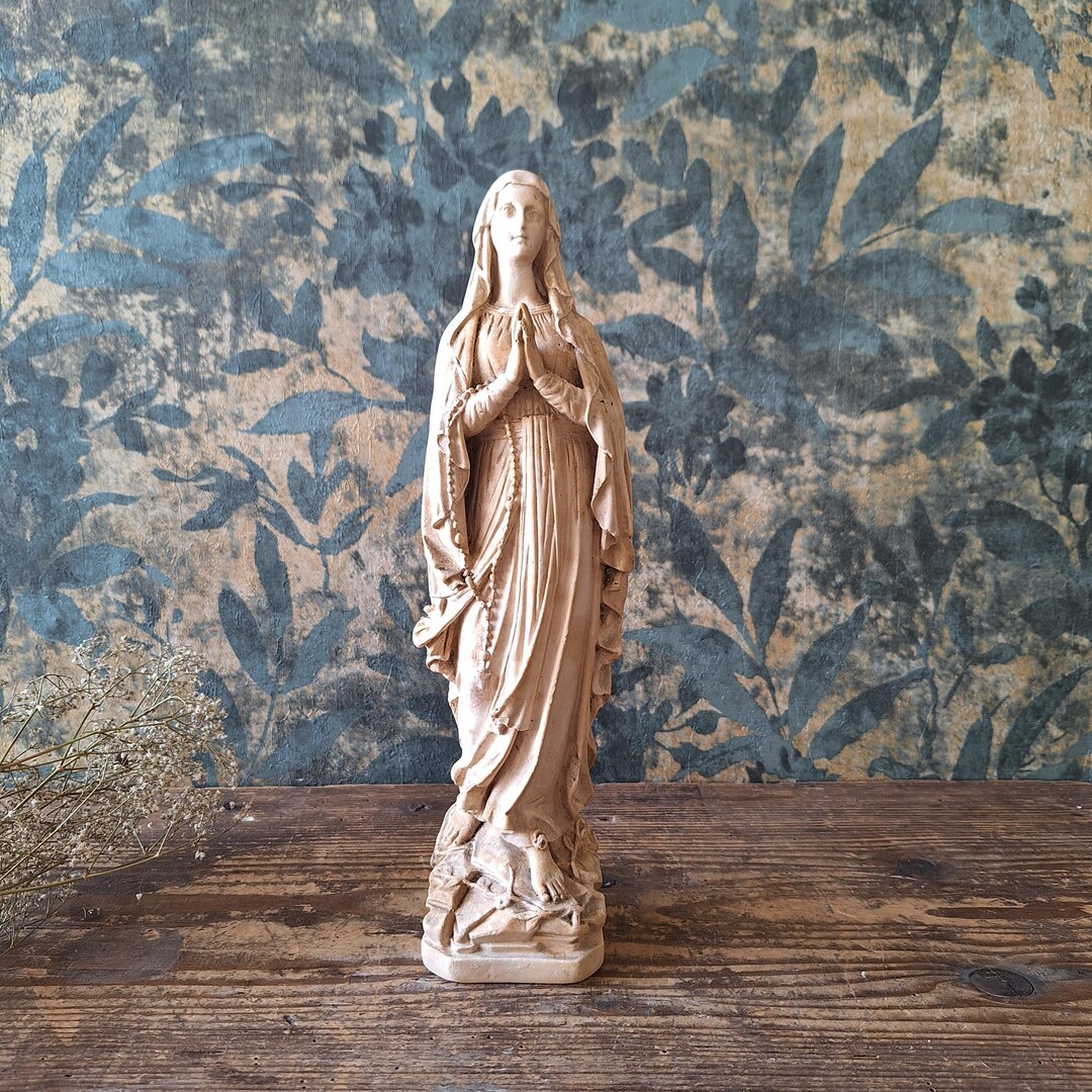 Antique French Plaster Virgin Mary Statue, Madonna Devotional Figurine ...