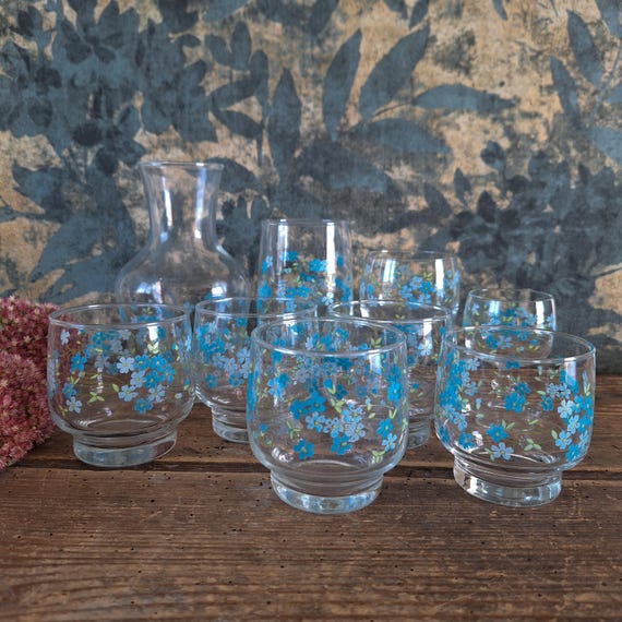 3 jolis BOLS vintage ARCOPAL motif VERONICA MYOSOTIS TBE