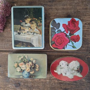 Lot of 4 Vintage Sweet Tin Lithographed French Candy Tin Box with Lid Biscuit Tin Box